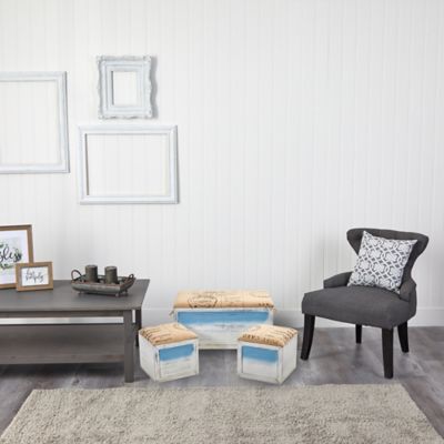 Image showing  Ocean Breeze Storage Boxes, Bench and Seating Set (Set of 3), 7036-S3