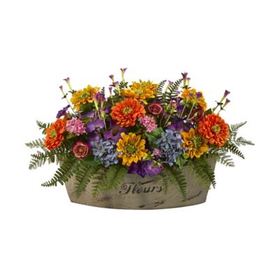 Nearly Natural 18 in. Mixed Flowers Artificial Arrangement in Decorative Vase