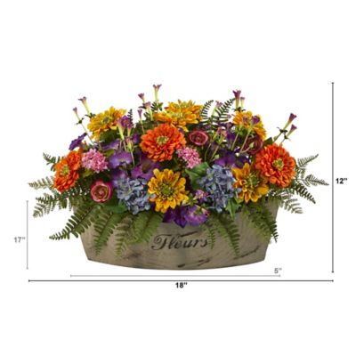 Image showing  18 in. Mixed Flowers Artificial Arrangement in Decorative Vase