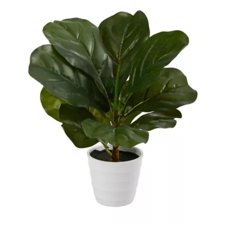 Nearly Natural 11" Real Touch Fiddle Leaf Artificial Plant in White Planter Artificial Plants & Flowers