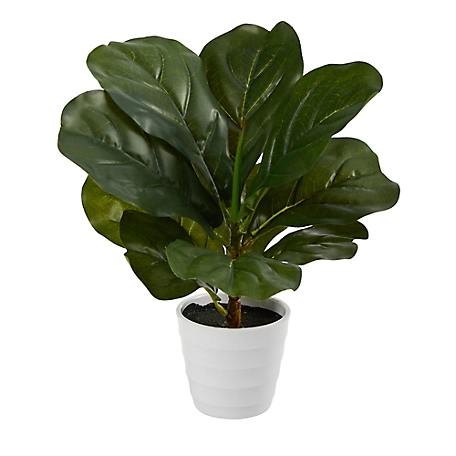 Nearly Natural 11 in. Real Touch Artificial Fiddle Leaf Plant in White Planter