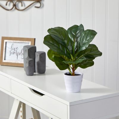 Image showing  11 in. Real Touch Artificial Fiddle Leaf Plant in White Planter