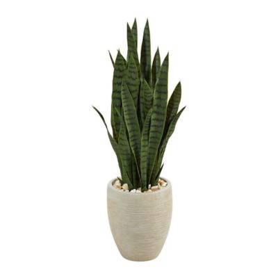 Nearly Natural 40 in. Sansevieria Artificial Plant in Sand-Colored Planter