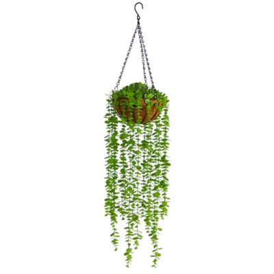 Nearly Natural 3 ft. Artificial Eucalyptus Plant in Hanging Basket