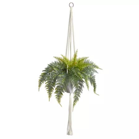 Nearly Natural 25" Artificial Hanging Fern in Decorative Basket Artificial Plants & Flowers