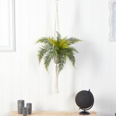 Image showing  25 in. Artificial Fern Hanging Plant in Decorative Basket