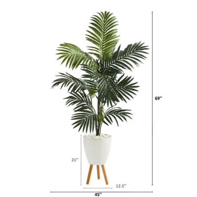 Image showing  69 in. Kentia Artificial Palm Tree in White Planter with Stand