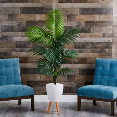 Image showing  69 in. Kentia Artificial Palm Tree in White Planter with Stand