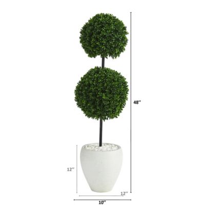Image showing  4 ft. UV-Resistant Indoor/Outdoor Boxwood Double Ball Artificial Topiary Tree in White Planter