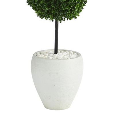 Image showing  4 ft. UV-Resistant Indoor/Outdoor Boxwood Double Ball Artificial Topiary Tree in White Planter
