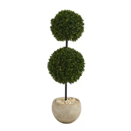 Nearly Natural 45" Double Ball UV Resistant Indoor/Outdoor Artificial Topiary Tree in Sand Color Planter Artificial Plants & Flowers