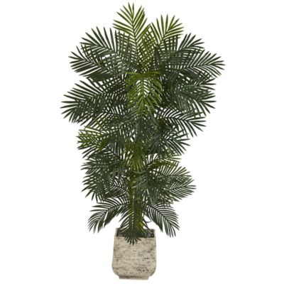 Nearly Natural 6.5 ft. Artificial Golden Cane Palm Tree in White Planter