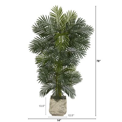 Image showing  6.5 ft. Artificial Golden Cane Palm Tree in White Planter