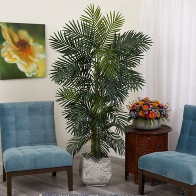 Image showing  6.5 ft. Artificial Golden Cane Palm Tree in White Planter