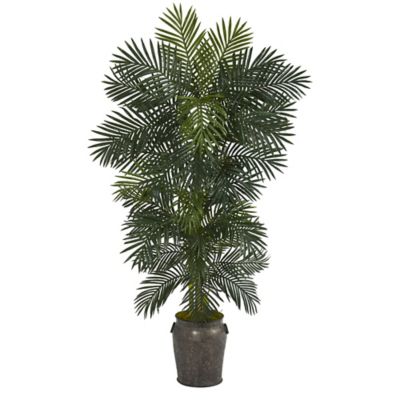 Nearly Natural 6.5 ft. Artificial Golden Cane Palm Tree in Metal Planter