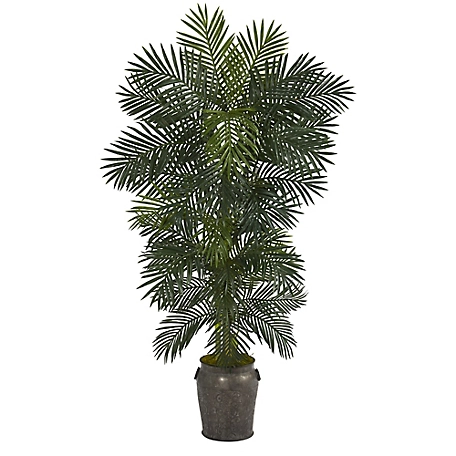Nearly Natural 6.5 ft. Artificial Golden Cane Palm Tree in Metal Planter
