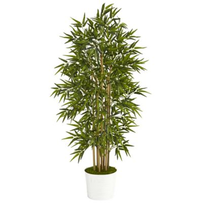 Nearly Natural 64 in. Artificial Bamboo Tree in White Tin Planter