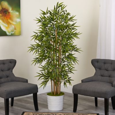 Image showing  64 in. Artificial Bamboo Tree in White Tin Planter