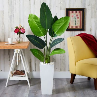 Image showing  5 ft. Travelers Palm Artificial Tree in Tall White Planter