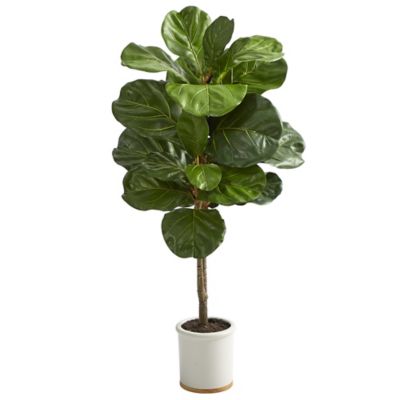 Nearly Natural 3.5 ft. Fiddle Leaf Artificial Tree in White Ceramic Planter