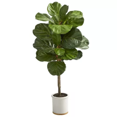 Almost Natural 3.5 Foot Artificial Fiddle Leaf Tree in White Ceramic Pot Artificial Plants & Flowers