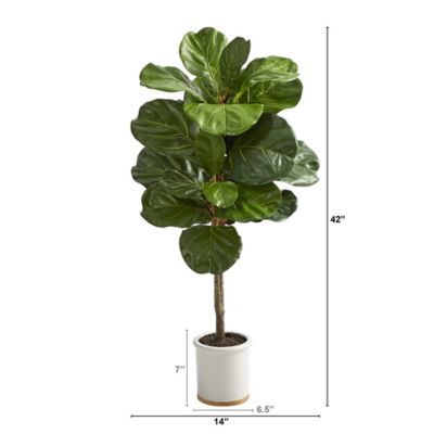 Image showing  3.5 ft. Fiddle Leaf Artificial Tree in White Ceramic Planter