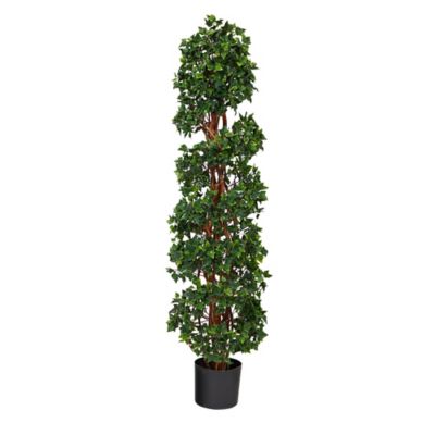Nearly Natural 4.5 ft. UV-Resistant Indoor/Outdoor English Ivy Spiral Topiary Artificial Tree with Natural Trunk