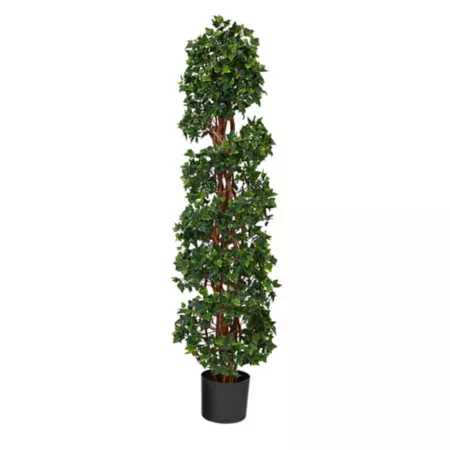 Nearly Natural 4.5 ft UV Resistant Indoor/Outdoor English Ivy Spiral Topiary Tree with Natural Trunk Artificial Plants & Flowers