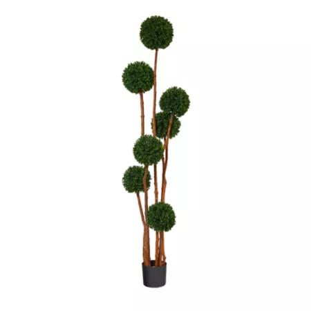 Nearly Natural 6' UV Resistant Indoor/Outdoor Boxwood Ball Topiary Artificial Tree with Natural Trunk Artificial Plants & Flowers