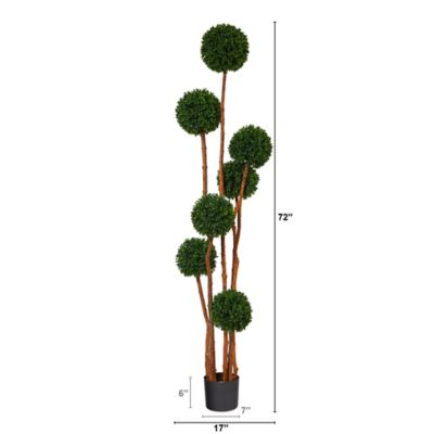 Image showing  6 ft. UV-Resistant Indoor/Outdoor Boxwood Ball Topiary Artificial Tree with Natural Trunk