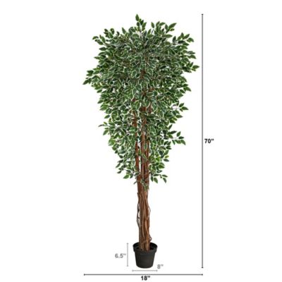Image showing 1 th Nearly Natural 70 in. UV-Resistant Indoor/Outdoor Artificial Variegated Ficus Tree