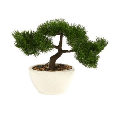 Nearly Natural 10 in. Artificial Cedar Bonsai Tree in Decorative Planter