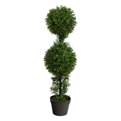 Nearly Natural 34 in. Indoor/Outdoor Boxwood Double Ball Topiary Artificial Tree
