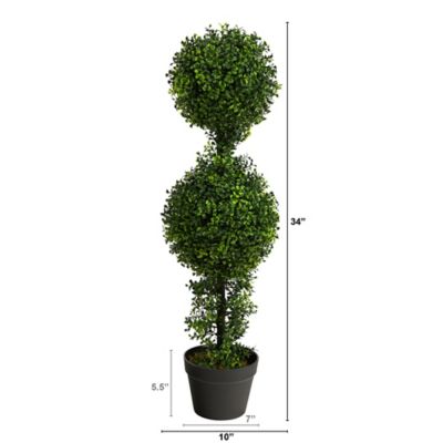 Image showing  34 in. Indoor/Outdoor Boxwood Double Ball Topiary Artificial Tree