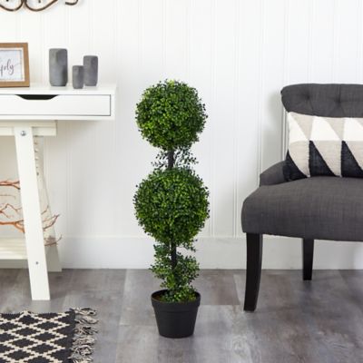 Image showing  34 in. Indoor/Outdoor Boxwood Double Ball Topiary Artificial Tree