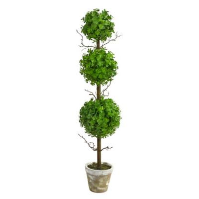 Nearly Natural 3 ft. Eucalyptus Triple Ball Topiary Artificial Tree