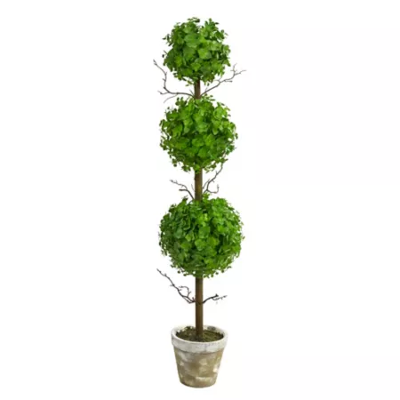 Nearly Natural 3 ft Triple Ball Eucalyptus Topiary Artificial Tree Artificial Plants & Flowers