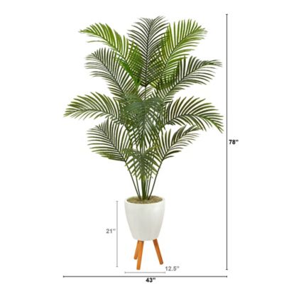 Image showing  6.5 ft. Artificial Golden Cane Palm Tree in White Planter with Stand