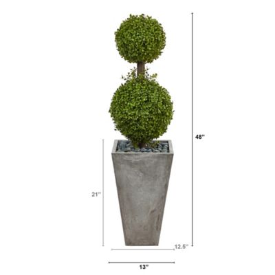 Image showing  4 ft. Indoor/Outdoor Boxwood Double Ball Topiary Artificial Tree in Cement Planter