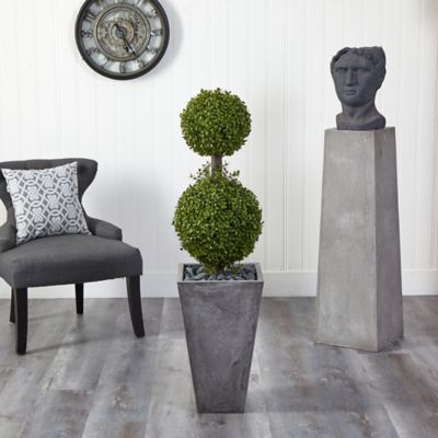 Image showing  4 ft. Indoor/Outdoor Boxwood Double Ball Topiary Artificial Tree in Cement Planter