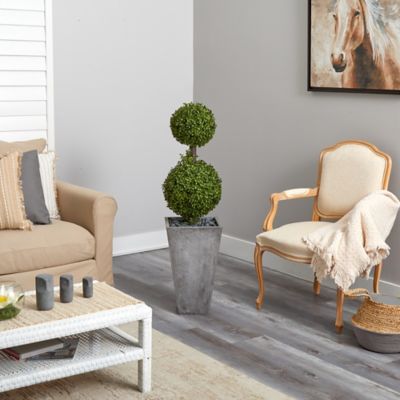 Image showing  4 ft. Indoor/Outdoor Boxwood Double Ball Topiary Artificial Tree in Cement Planter