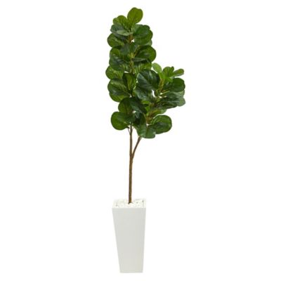 Nearly Natural 6 ft. Artificial Fiddle Leaf Fig Tree in Tall White Planter