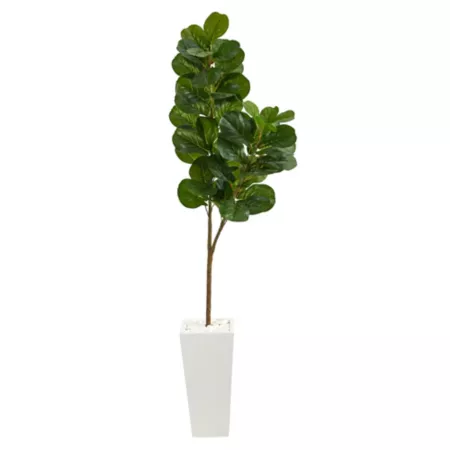 Nearly Natural 6 ft Artificial Fiddle Leaf Fig Tree in Large White Planter Artificial Plants & Flowers