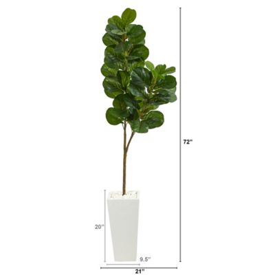 Image showing  6 ft. Artificial Fiddle Leaf Fig Tree in Tall White Planter