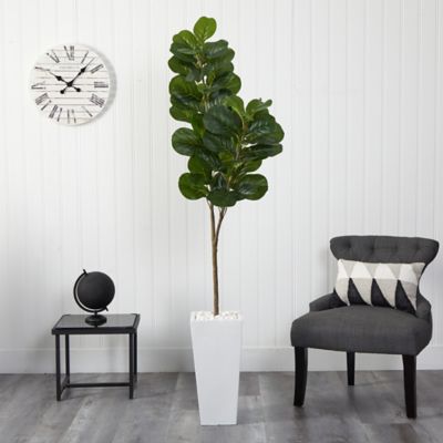 Image showing  6 ft. Artificial Fiddle Leaf Fig Tree in Tall White Planter