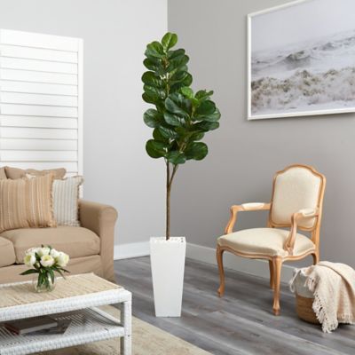 Image showing  6 ft. Artificial Fiddle Leaf Fig Tree in Tall White Planter