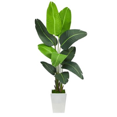 Nearly Natural 5.5 ft. Travelers Palm Artificial Tree in White Metal Planter