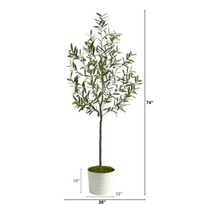 Image showing  70 in. Artificial Olive Tree in White Tin Planter