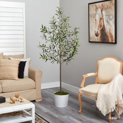 Image showing  70 in. Artificial Olive Tree in White Tin Planter