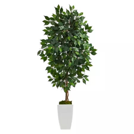 4.5 ft Almost Natural Artificial Ficus in White Metal Pot Artificial Plants & Flowers